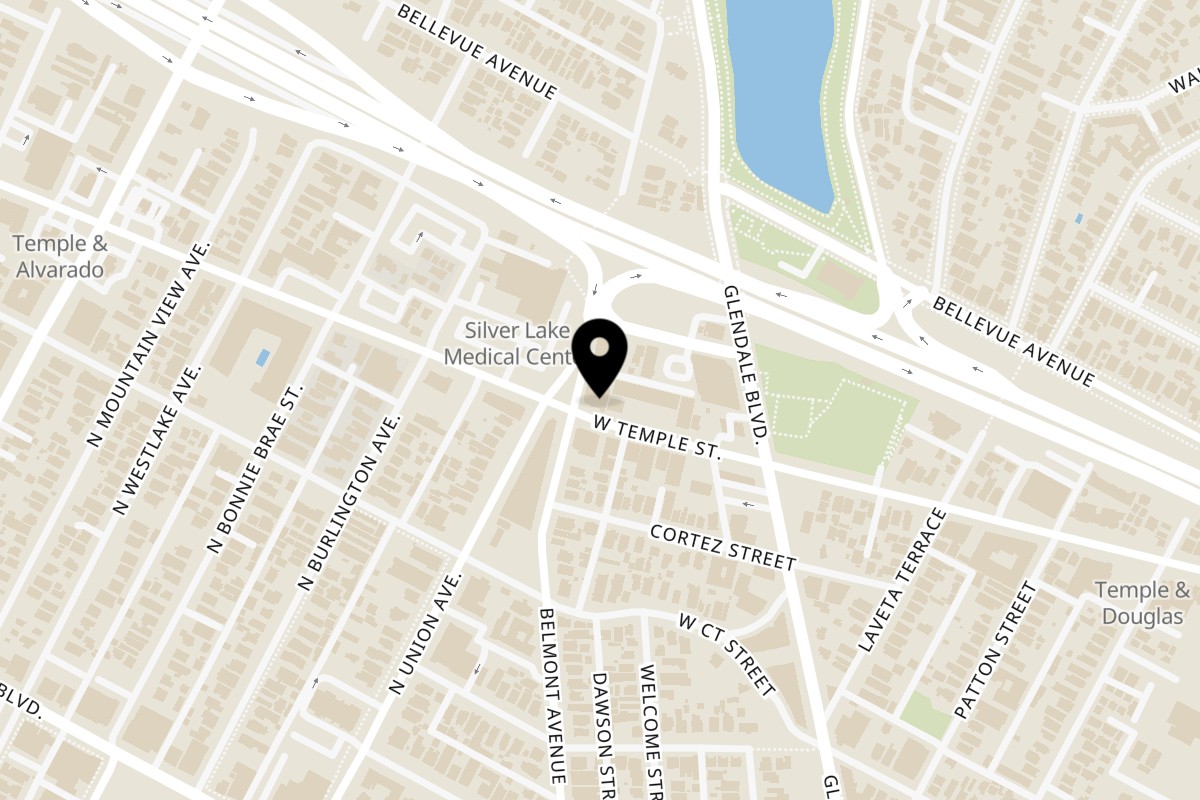 Map showing the location of Tribal Cafe on 1651 W Temple St in Los Angeles